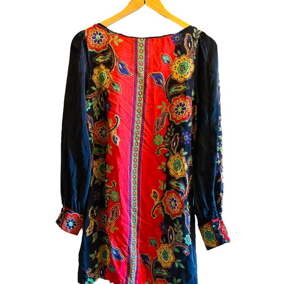 LUCKY BRAND 100% Silk Long Sleeved Boho Boat Neck Dress - Picture 2 of 5